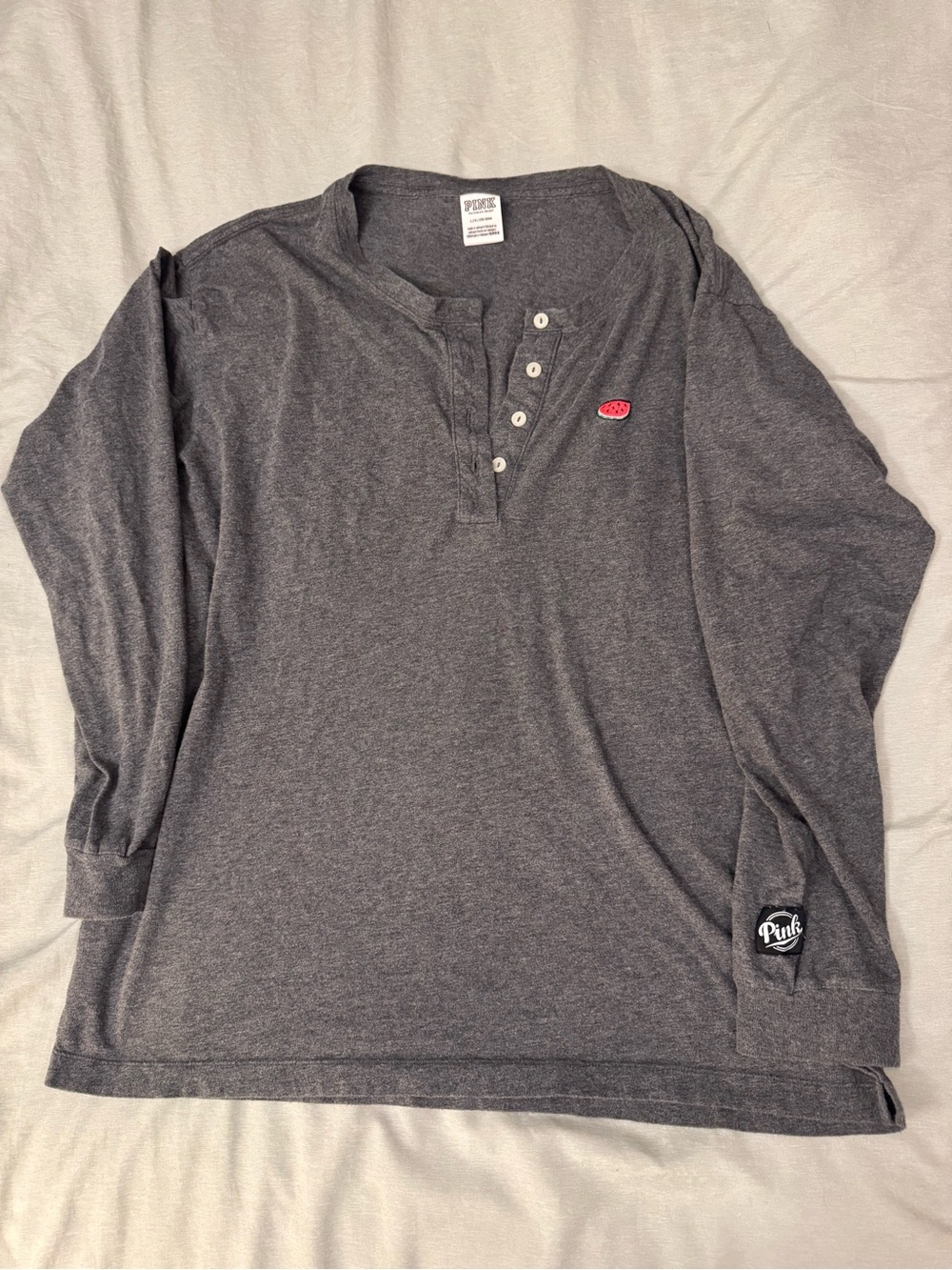 PINK Victoria's Secret Charcoal Henley Long-Sleeve Shirt